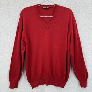 Loro Piana Vintage Mens Red Cashmere V Neck Sweater Made in Italy Large (52)